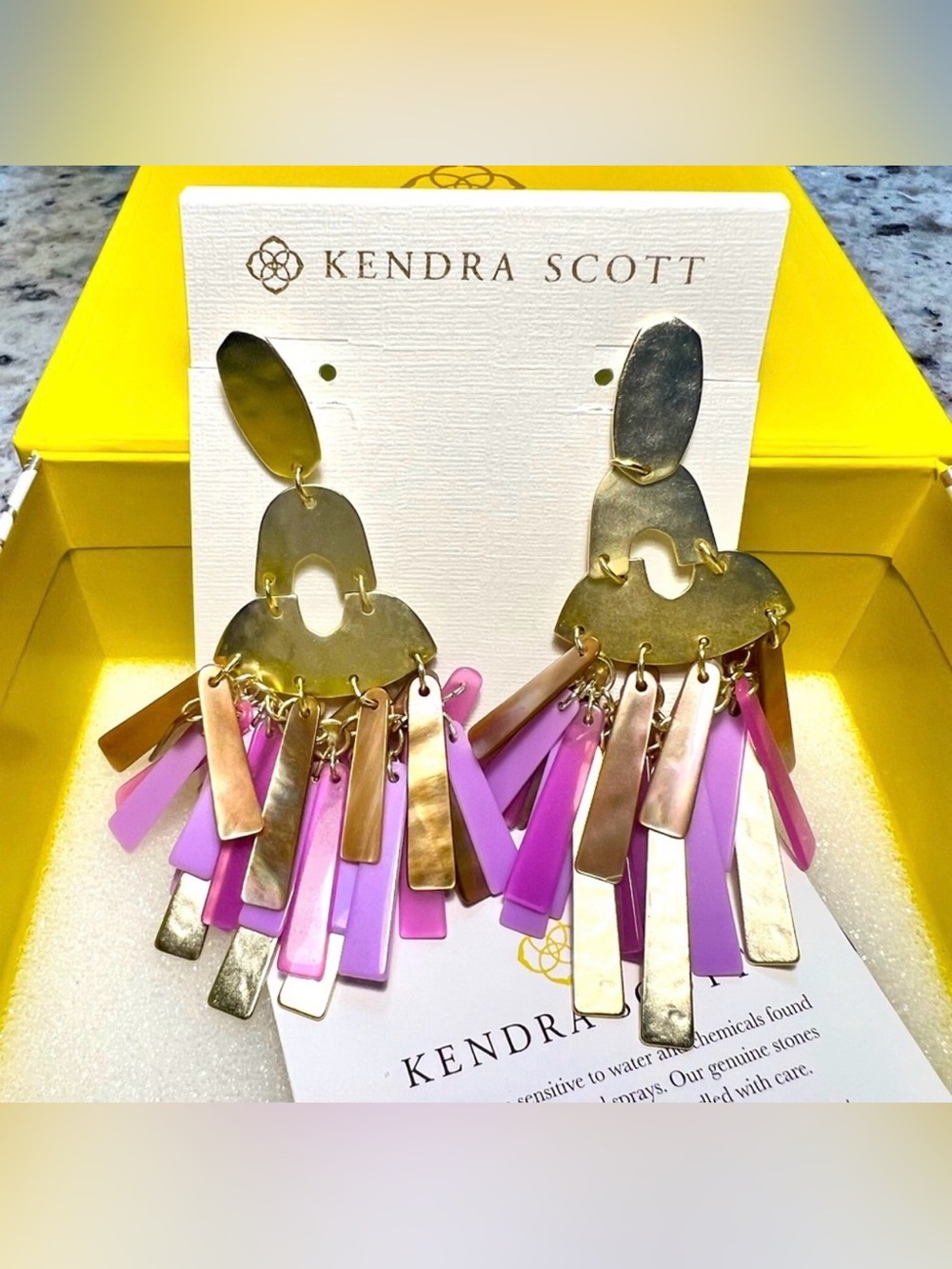 NWOT Kendra Scott Kitty Earrings Pink, Lavender & Pearl Mix Yellow Gold PERFECT!